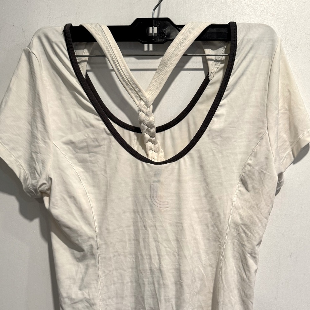 LOLE athletic top braided neck off shoulder white gym moisture wicking street M